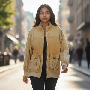 Forever 21 Reverse Terry and Distressed Corduroy Modern Diver Jacket Size Medium